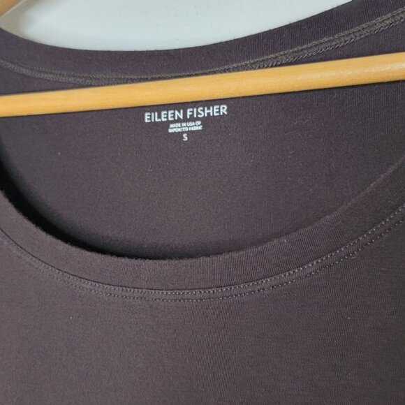 Eileen Fisher Small Dark Red Brown Long Sleeve Stretch Organic Cotton Midi Dress - Picture 4 of 5